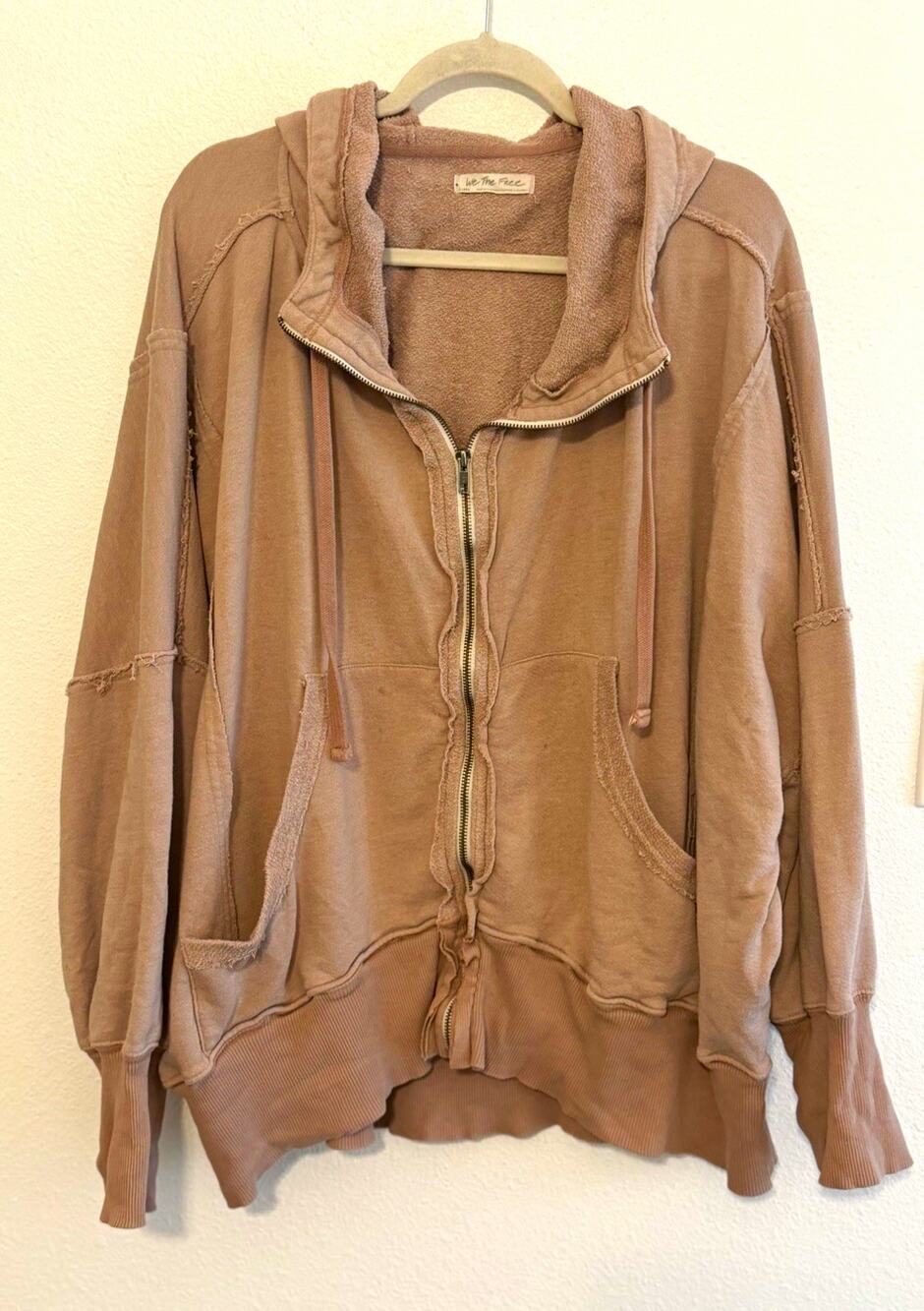 We The Free Women's Camden Beige/Pink Full Zip Hoodie Size L